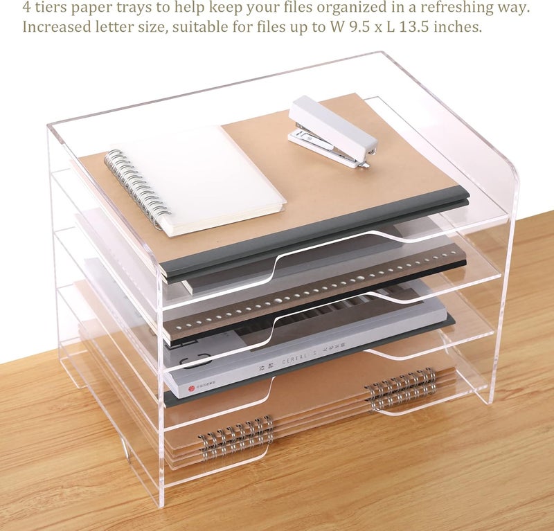 HeZone Acrylic Desk Organizer, 4 Tier Paper Tray, Clear Letter Tray, Office Accessories - Image 3